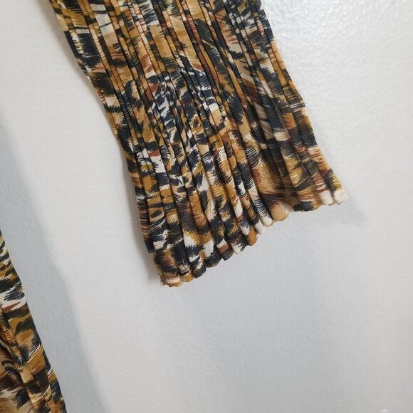 Mini Pleats Magic Scarf Blouse Pleated Retro Polyester Top - Picture 3 of 6